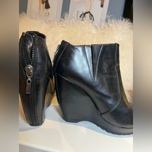 Armani Exchange Black Leather Wedge Ankle Boot